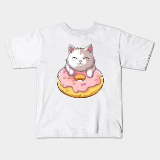 Cute cat with donut #2 Kids T-Shirt